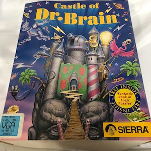1991 Sierra  Castle of Dr. Brain Big Box MS-DOS PC game with all 3 3.25&quot; disks and game manual, untested