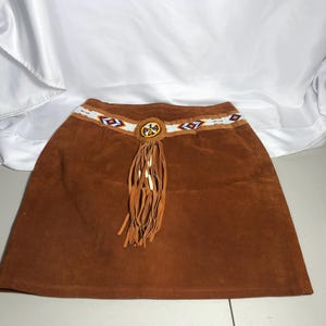 Vintage 1980's Frontier Phoenix USA Leather Skirt 9/10 Intricate Bead Work, Southwestern Style. Lined, half zip on back READ