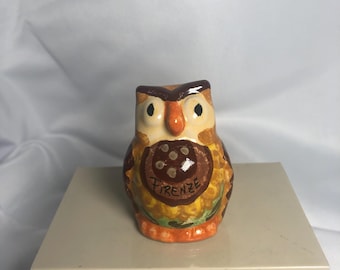 Vintage Hand painted Terra Cotta Italy 2" Owl Paperweight / Figure, Firenze
