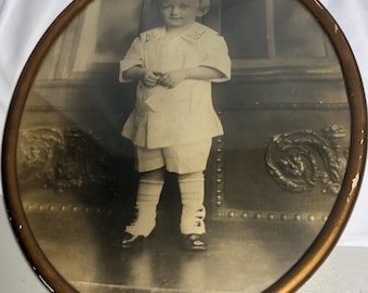 Vintage Oval Framed Black and White Child Photo, 14" x 11"