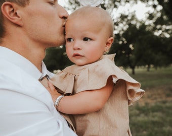 Daddy and Daughter Matching Cream Ruffle Dress and Tie Set