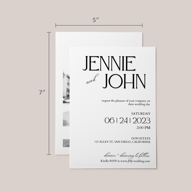 Printable Wedding Invitation Black and White Editable Canva Template
