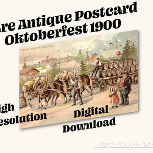 Gruss Von Oktoberfest 1900 Monachium Niemcy pocztówka ilustracja JPG do pobrania - festiwalowe beczki piwa konie Octoberfest vintage