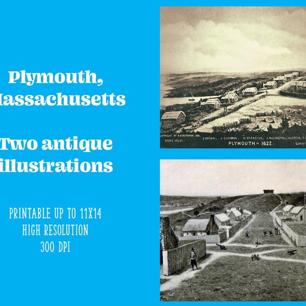 Plymouth Plantation in 1622 and 1623 Historic Art Illustrations Digital Download Printable PNG files to print