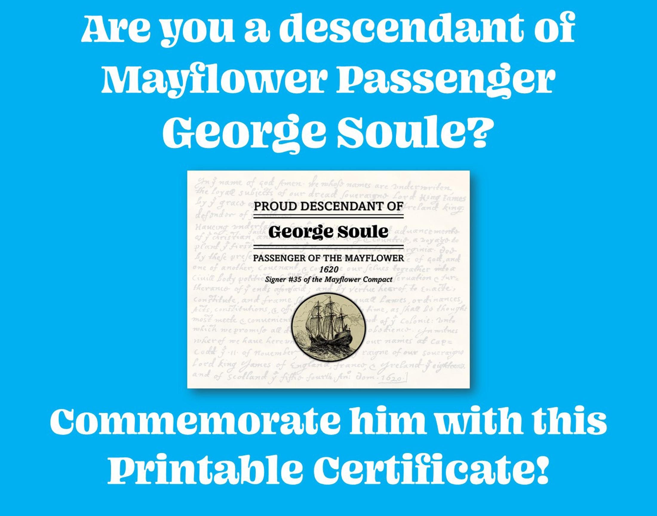 Soule Family Mayflower Certificate Pilgrims Families Genealogy