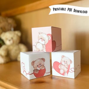 Valentine&#39;s Day Teddy Bears and Hearts, Treat, Party Favor, Gift Boxes PDF Digital Download