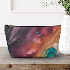 Galaxy Watercolor Makeup Bag: Cosmic Travel Zipper Pouch, Unique School Supply Organizer