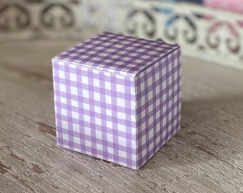 Purple Gingham DIY Printable Birthday, Baby Shower, Party Favor, Gift Box, Print at Home, PDF Digital Download