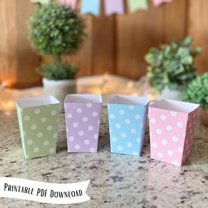 Polka Dot Popcorn Boxes: Pink, Green, Blue & Purple Printable Party Favor (PDF Digital Download)