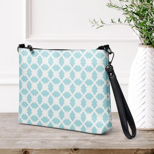Light Blue Geometric Crossbody Bag Small Everyday Purse with Strap Casual Wristlet Bag for Women Lightweight Travel Shoulder Bag