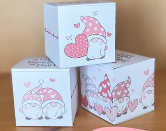Valentine's Day Gnomes and Hearts, Party Favor, Gift Box, Printable, Digital PDF Download