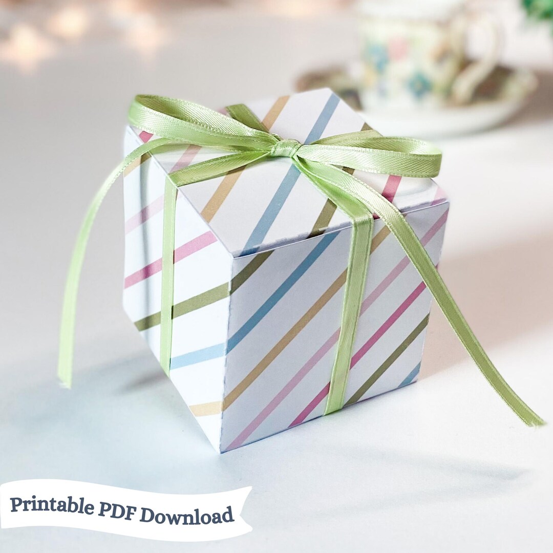 Present Box Pdf Striped Party Favor Box: Printable DIY Gift Box (PDF) - Etsy