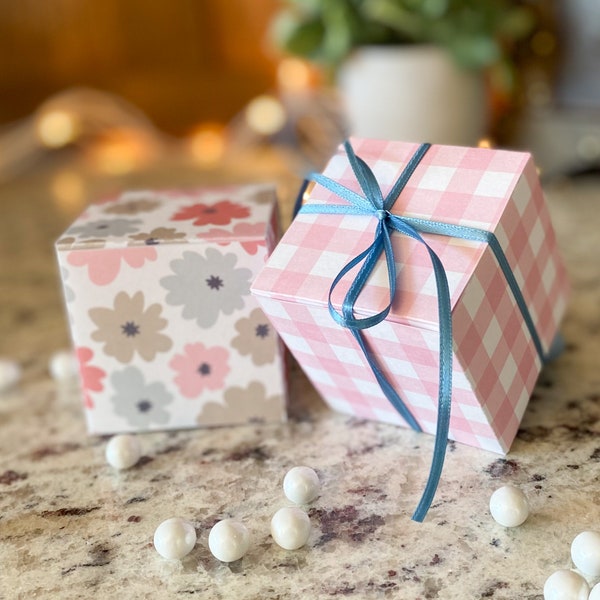 Pink Gingham and Floral Party Favor, Wedding, Bridal Shower, Baby Shower, Birthday, Gift Box Set - Digital Download