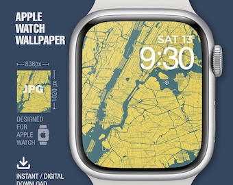 Apple Watch Wallpaper, Watch Face, New York Map, Colorful Map, Watch Background, Digital Watch Face, Digital Art