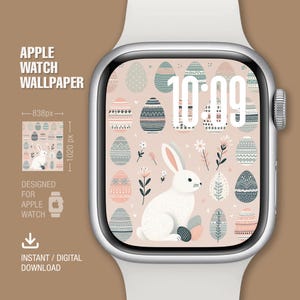 Sfondo Apple Watch, Pasqua, Buona Pasqua, Quadrante dell'orologio, Arte digitale, Quadrante dell'orologio digitale, Download immediato, Coniglietto pasquale e uova