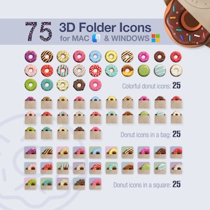 75 Desktop Folder Icons, 3D folder icons, Mac+Windows Folder Icons , Desktop Folder Icon, Donuts Themed Icons, Digital Art, Illustration
