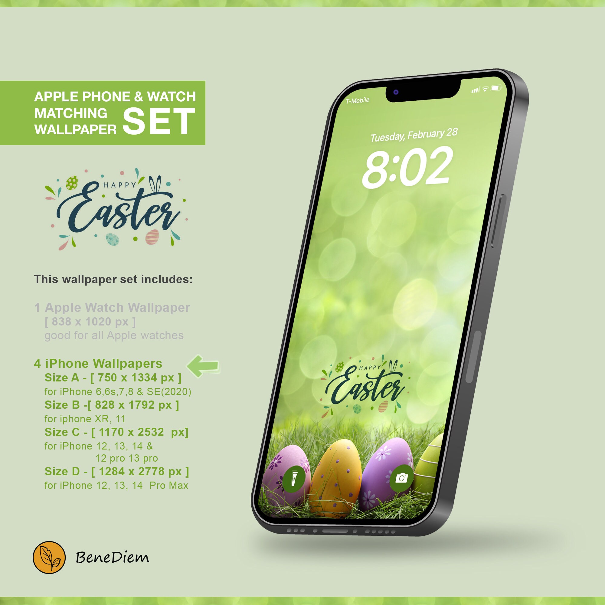 Matching Wallpaper Set for iPhone & Apple Watch, Easter, Watch Face