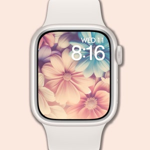 Sfondo Apple Watch, Quadrante dell'orologio, Fiori pastello, Sfondo dell'orologio, Quadrante digitale dell'orologio, Arte digitale, Design digitale