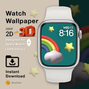 Apple Watch Face, Wallpaper, Rainbow, Star, Cloud, 3D images, Instant download, Cute 3d Art, Digital Art, Illustration, Watch Background
