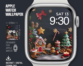 Sfondo Apple Watch, Quadrante dell'orologio, Natale, Decorazione natalizia, Sfondo dell'orologio, Quadrante digitale dell'orologio, Arte digitale, Design digitale