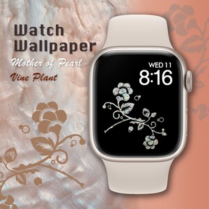 Sfondo Apple Watch, Quadrante, Arte in madreperla, Jagae, Najeon, Fiore, Pianta rampicante, Quadrante digitale, Download istantaneo, Arte digitale