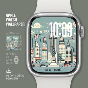 Sfondo Apple Watch, Quadrante dell'orologio, New York, Illustrazione, Sfondo dell'orologio, Quadrante digitale dell'orologio, Download immediato, Arte digitale