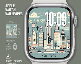 Papier peint Apple Watch, cadran, New York, illustration, arrière-plan de la montre, cadran numérique, téléchargement immédiat, art numérique