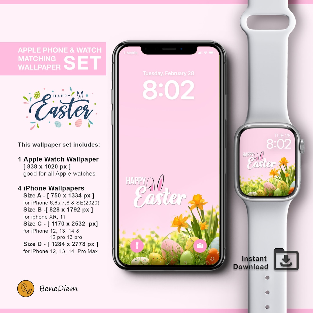 Matching Wallpaper Set for iPhone & Apple Watch, Easter, Watch Face
