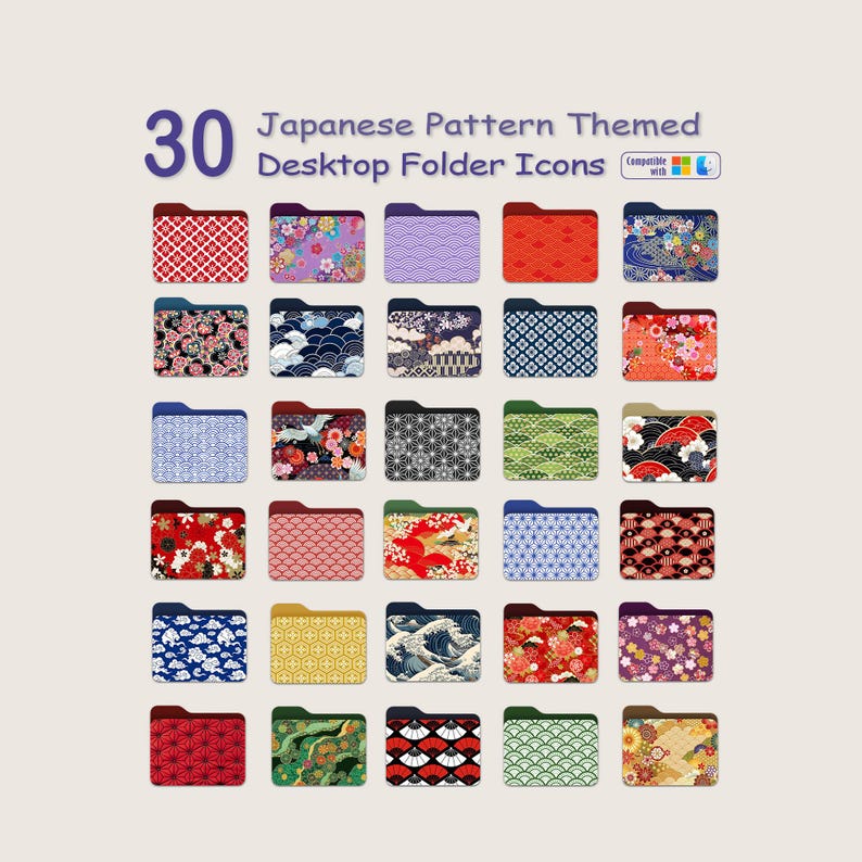 30 Desktop Folder Icons, Mac | PC Folder Icons , Japanese Pattern ...
