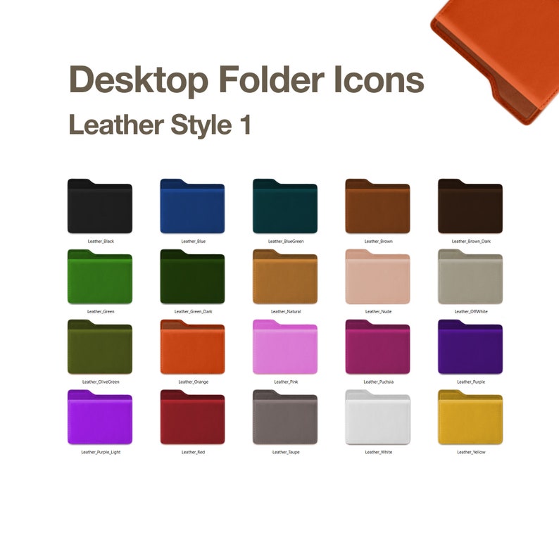 40 Desktop Folder Icons, Mac PC Folder Icons , Leather Texture Folder