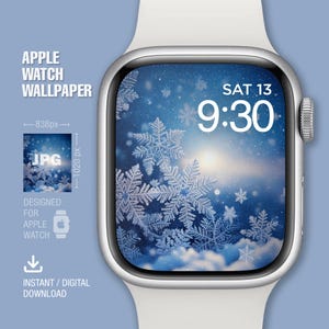 Apple Watch-bakgrund, urtavla, jul, snöflingor, klockans bakgrund, digital urtavla, digital konst, digital design, vintertema