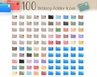 Digital 100 Desktop Folder Icons, Mac Folder Icons , Desktop Aesthetic Folder Icon, Multi Color Icons, Ribbon with Ribbon Clips, Digital Art
