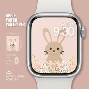 Sfondo Apple Watch, Pasqua, Buona Pasqua, Quadrante, Arte digitale, Quadrante digitale, Download immediato, Coniglietto pasquale in un giardino fiorito