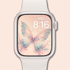 Sfondo Apple Watch, Quadrante dell'orologio, Farfalla pastello, Sfondo dell'orologio, Quadrante digitale dell'orologio, Arte digitale, Design digitale