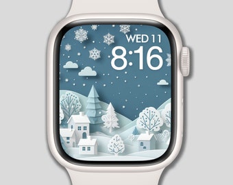 Apple Watch Wallpaper, Watch Face, Winter, Snowflakes, Watch Background, Digital Watch Face, Digital Art, Digital Design