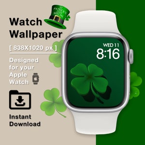 Apple Watch Wallpaper, Saint Patrick&#39;s Day, Watch Face, Digital Art, St. Patrick, Smart Watch, Digital Watch Face, Instant download, Clover