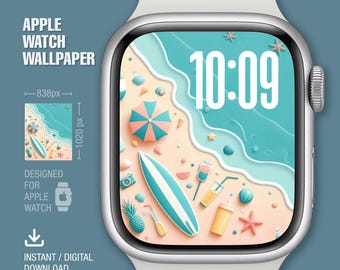Papier peint Apple Watch, cadran, vacances d'été, arrière-plan de la montre, cadran numérique, téléchargement immédiat, art numérique