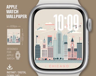 Apple Watch Wallpaper, Watch Face, Chicago, Illustration, Watch Background, Digital Watch Face, Instant download, Digital Art