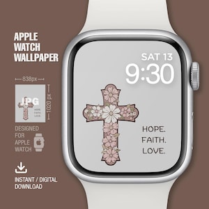 Christian Apple Watch, Download immediato, Quadrante dell'orologio con croce, Croce floreale, Arte digitale
