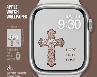 Christian Apple Watch, Instant Download, Kreuz Ziffernblatt, Floral Kreuz, Digital Art
