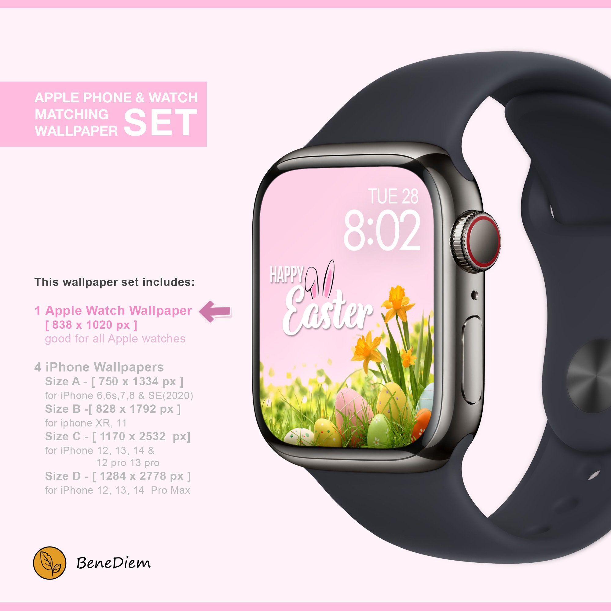 Matching Wallpaper Set for iPhone & Apple Watch, Easter, Watch Face