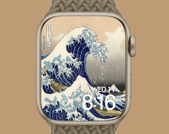 Apple Watch Wallpaper, Watch Face,The Great Wave Off Kanagawa by Hokusai, Watch Background, Digital Watch Face, Digital Art