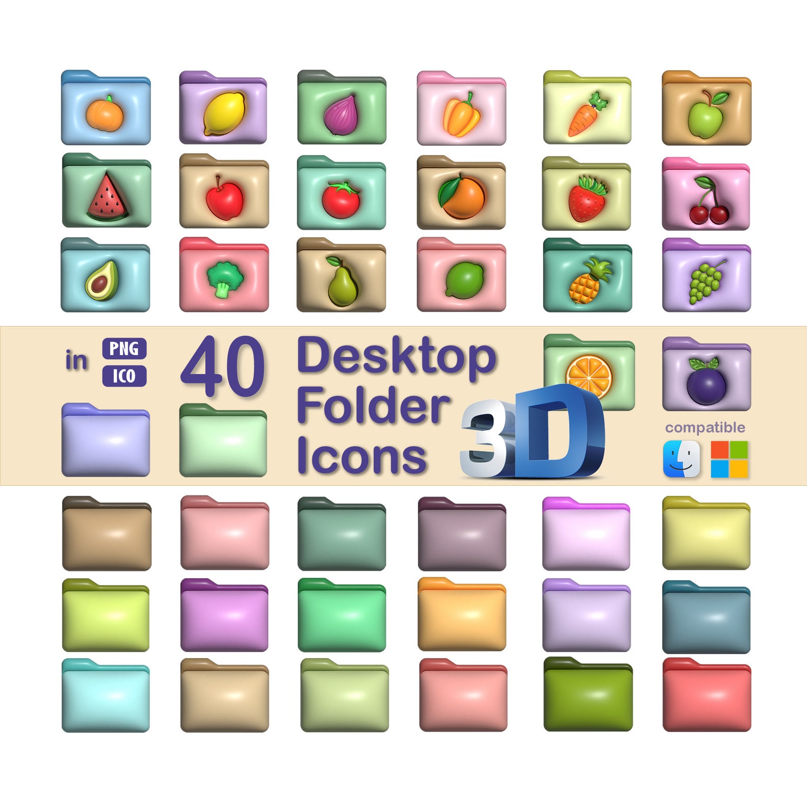 Desktop 3D Folder Icons, Desktop Folder Icons, Mac Windows Folder Icons