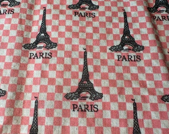 Tiny Pink & Cream Checked with Black Eiffel Towers - 1 Yard Available