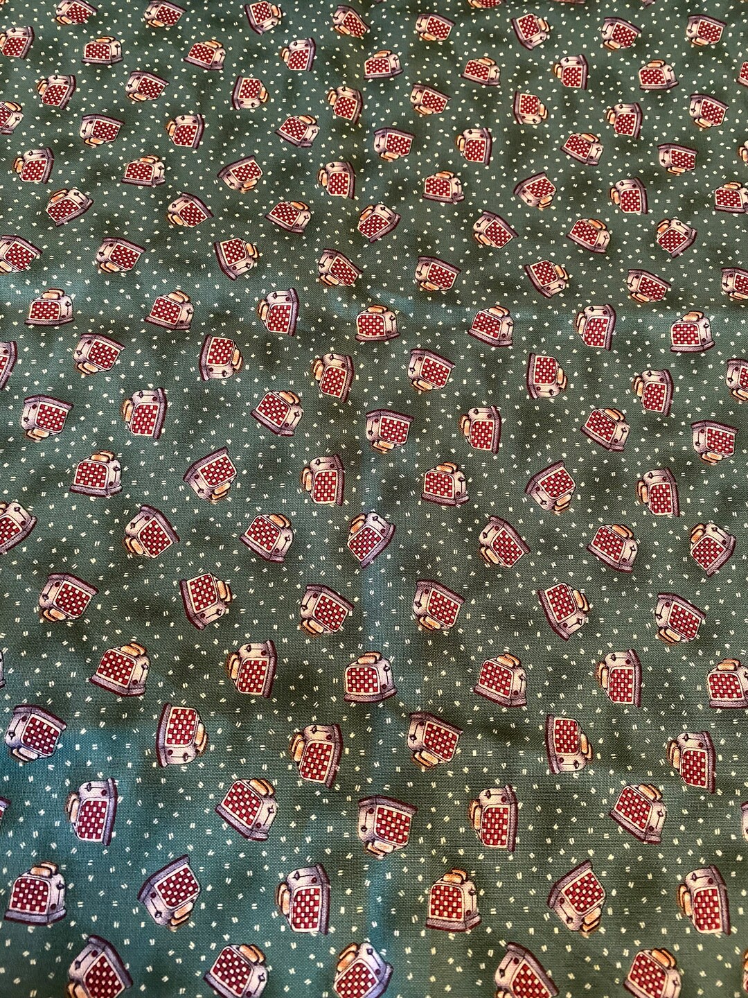 Toasters on Dark Green Fabric Sold by 1/2 Yard Etsy