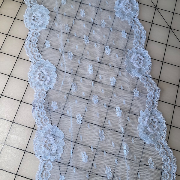 6 Inch Wide, Double Edged, Light Blue Flat Lace - Sold by the yard