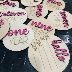 Laser Engraved Baby Milestone Discs: Hello World Photo Markers - Etsy