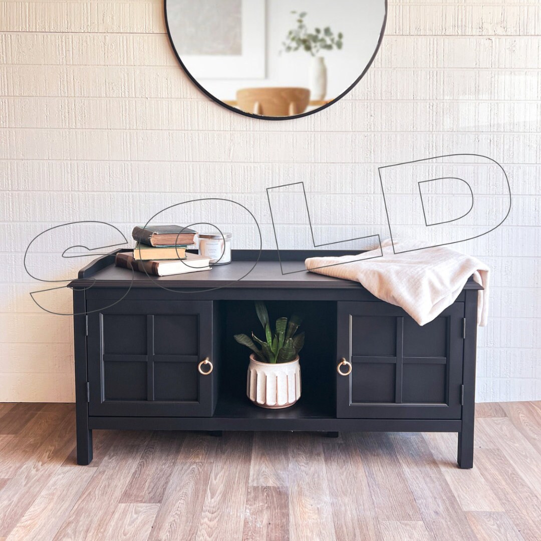 Sold Refinished Black Entryway Bench With Gold Etsy