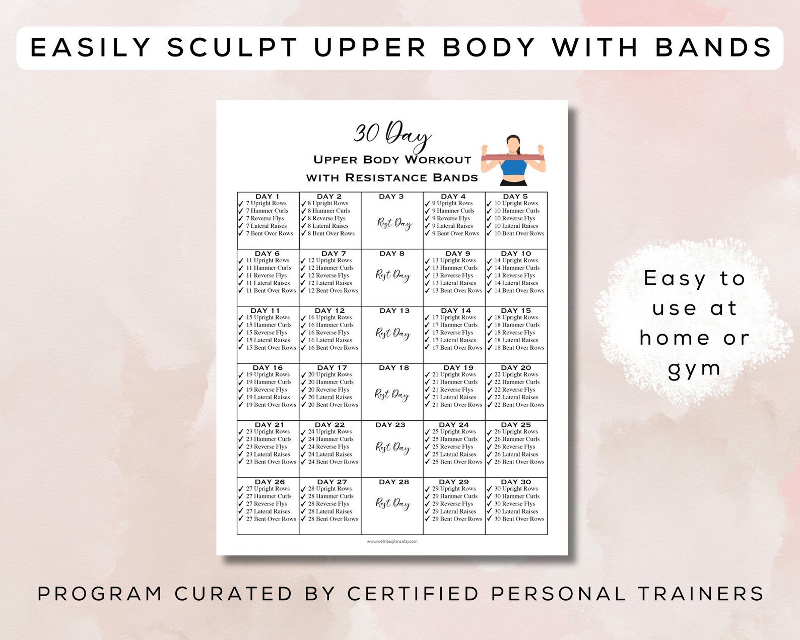 30 Day Upper Body Workout With Resistance Bands Printable + Interactive ...