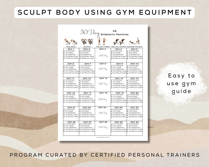 30 Day Ab Strength Training Workout Printable + Interactive PDF | Easy ...